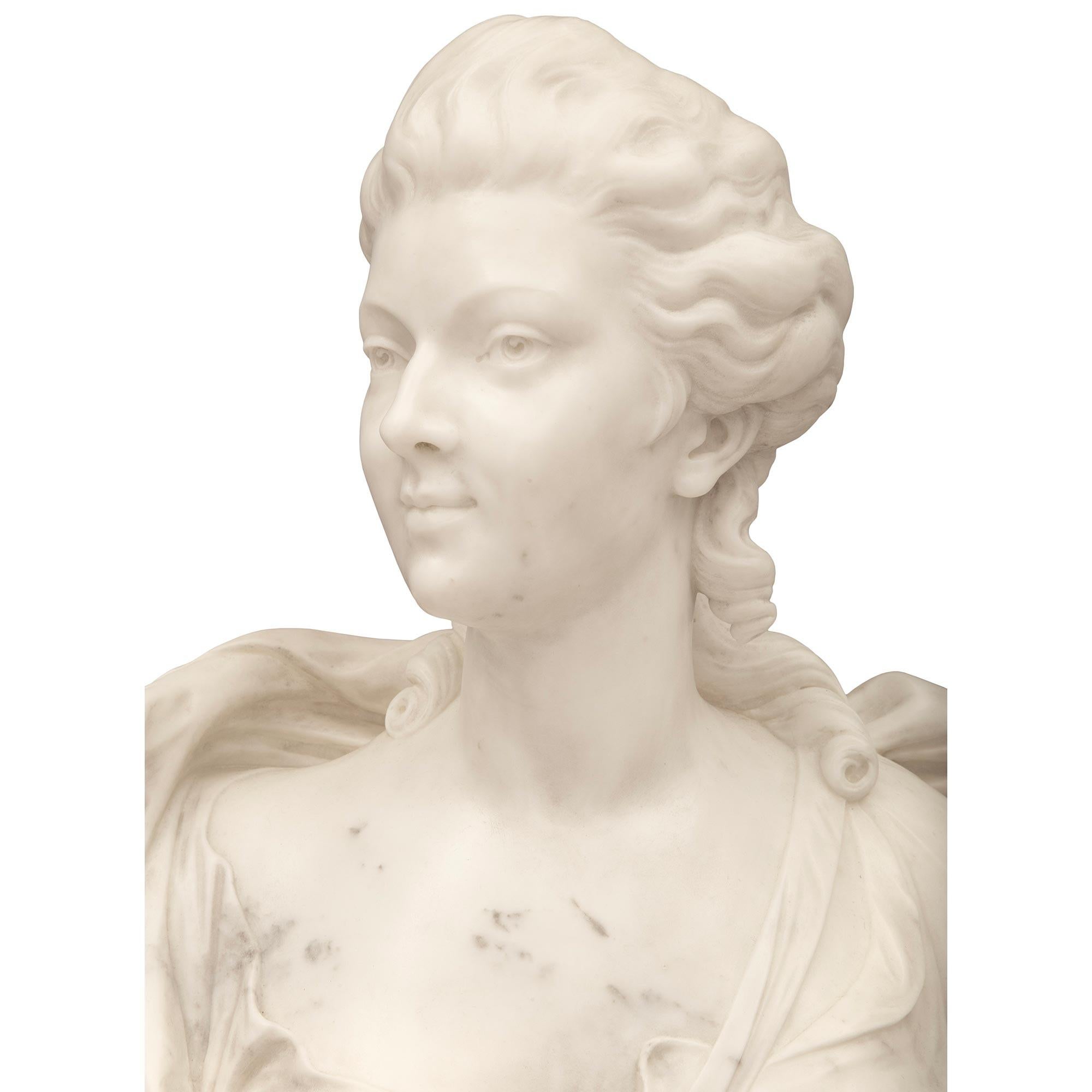 Italian 19th Century White Carrara Marble Bust of a Beautiful Young Lady For Sale 1