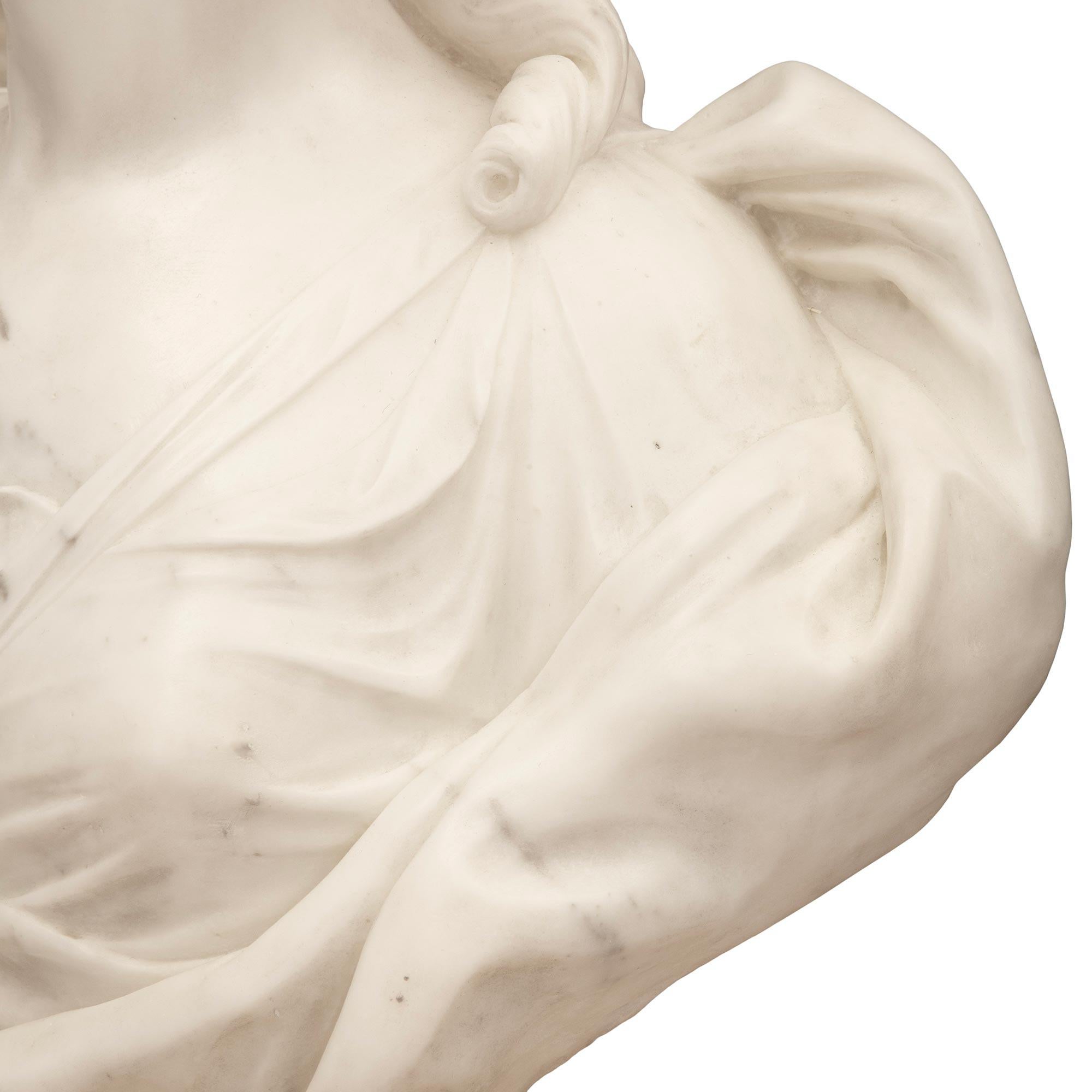 Italian 19th Century White Carrara Marble Bust of a Beautiful Young Lady For Sale 2