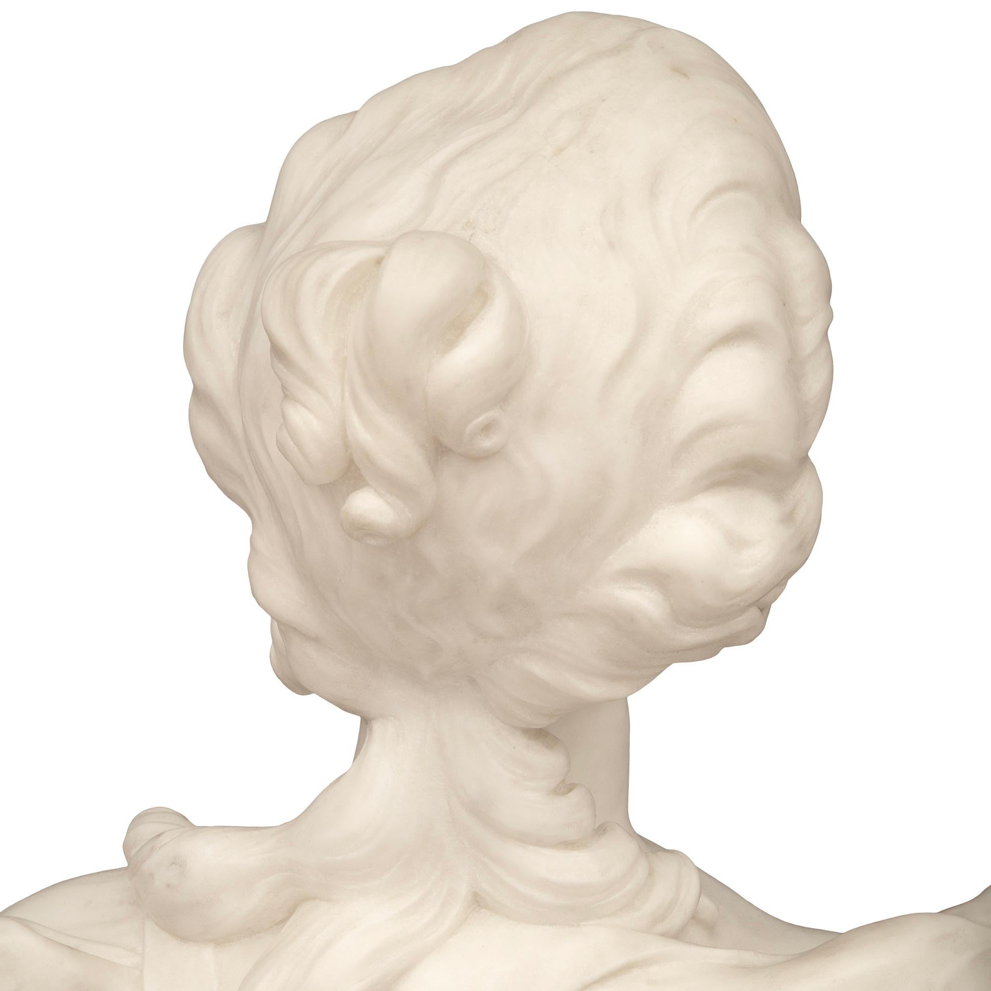 Italian 19th Century White Carrara Marble Bust of a Beautiful Young Lady For Sale 3