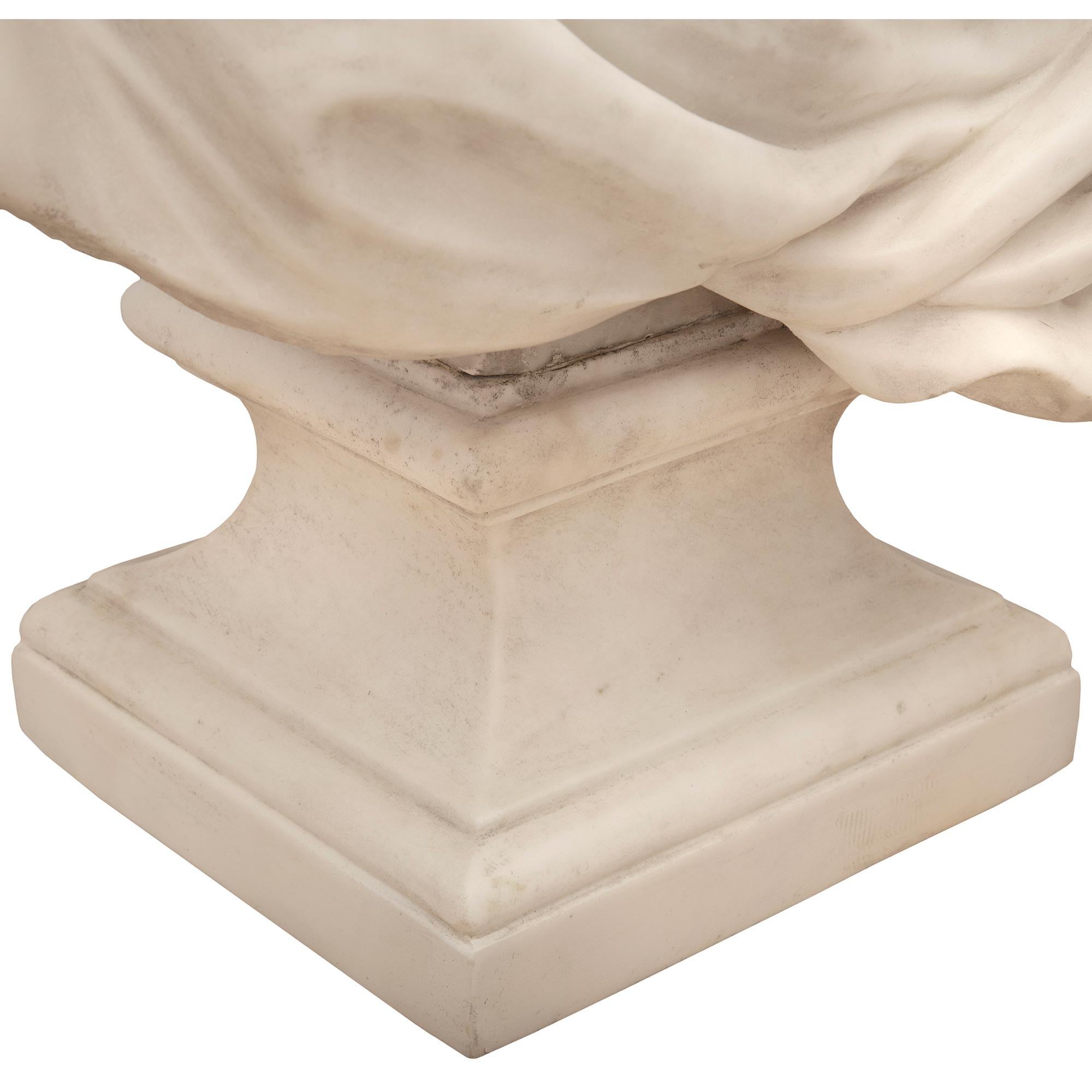 Italian 19th Century White Carrara Marble Bust of a Beautiful Young Lady For Sale 4