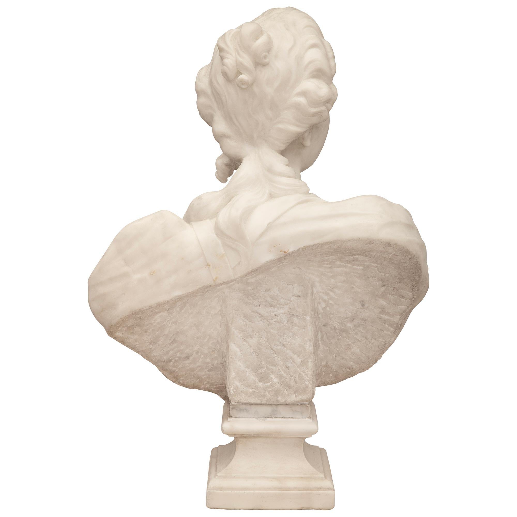 Italian 19th Century White Carrara Marble Bust of a Beautiful Young Lady For Sale 5