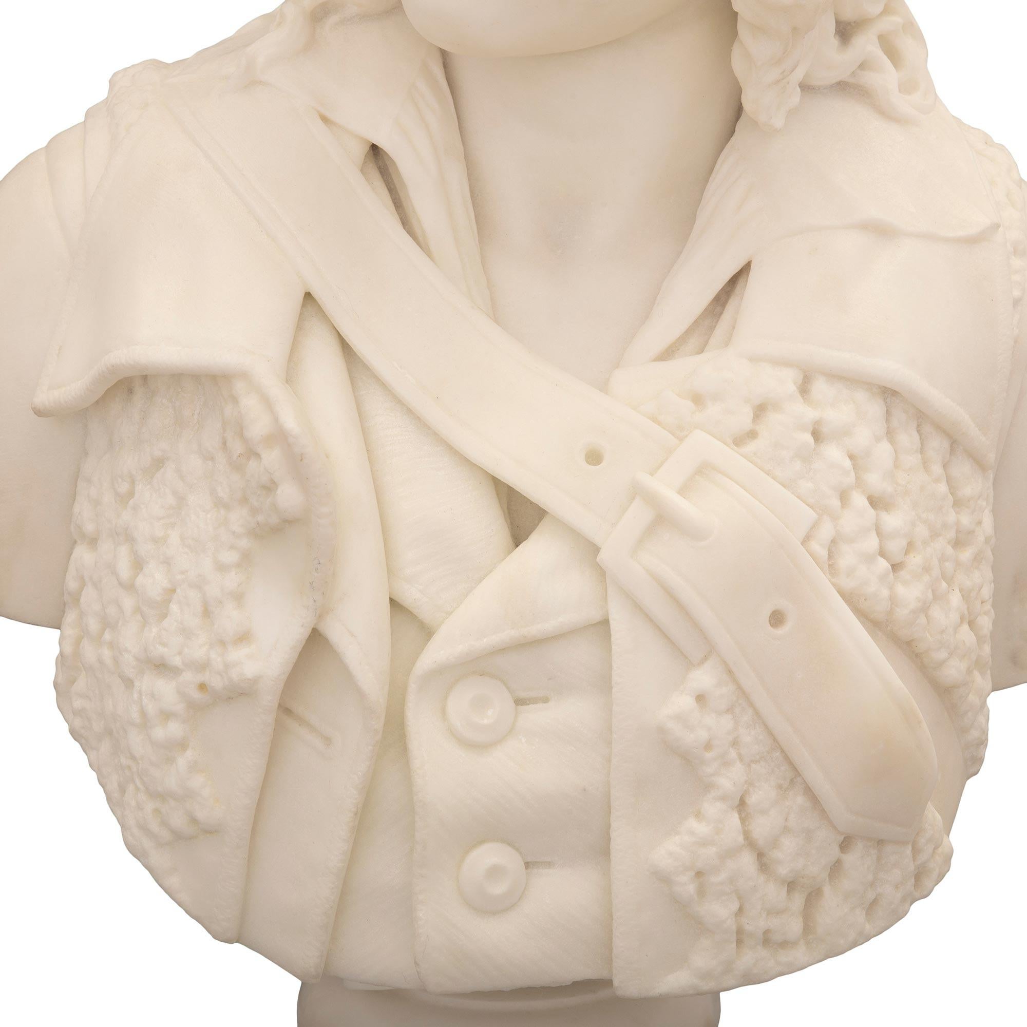 Italian 19th Century White Carrara Marble Bust of a Handsome Young Messenger For Sale 5