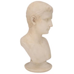Buste d'un jeune Auguste de Prima Porta en marbre blanc de Carrare du 19ème siècle