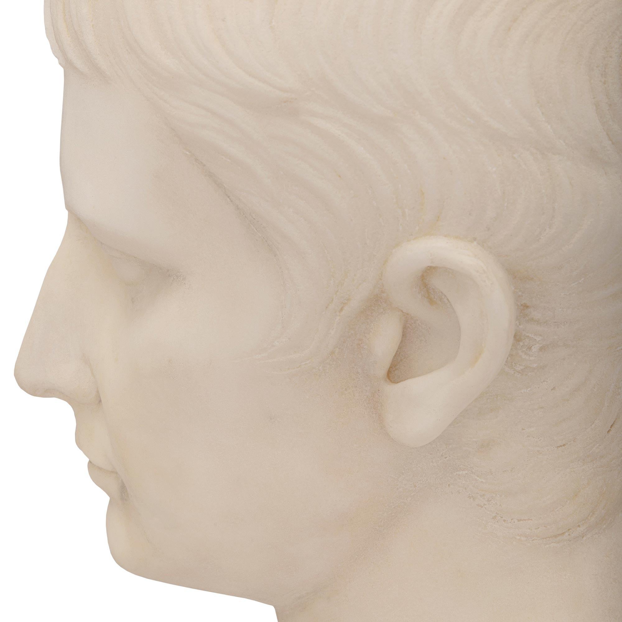 Italian 19th Century White Carrara Marble Bust of a Young August of Prima Porta For Sale 3