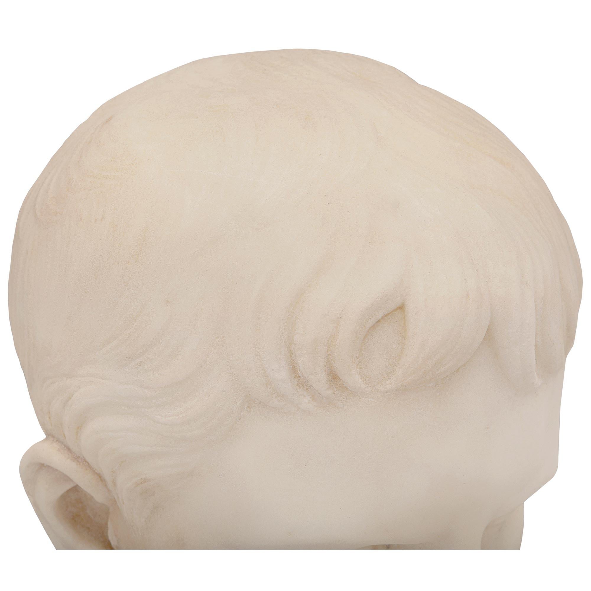 Italian 19th Century White Carrara Marble Bust of a Young August of Prima Porta For Sale 4