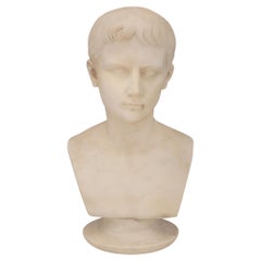 Italian 19th Century White Carrara Marble Bust of a Young August of Prima Porta