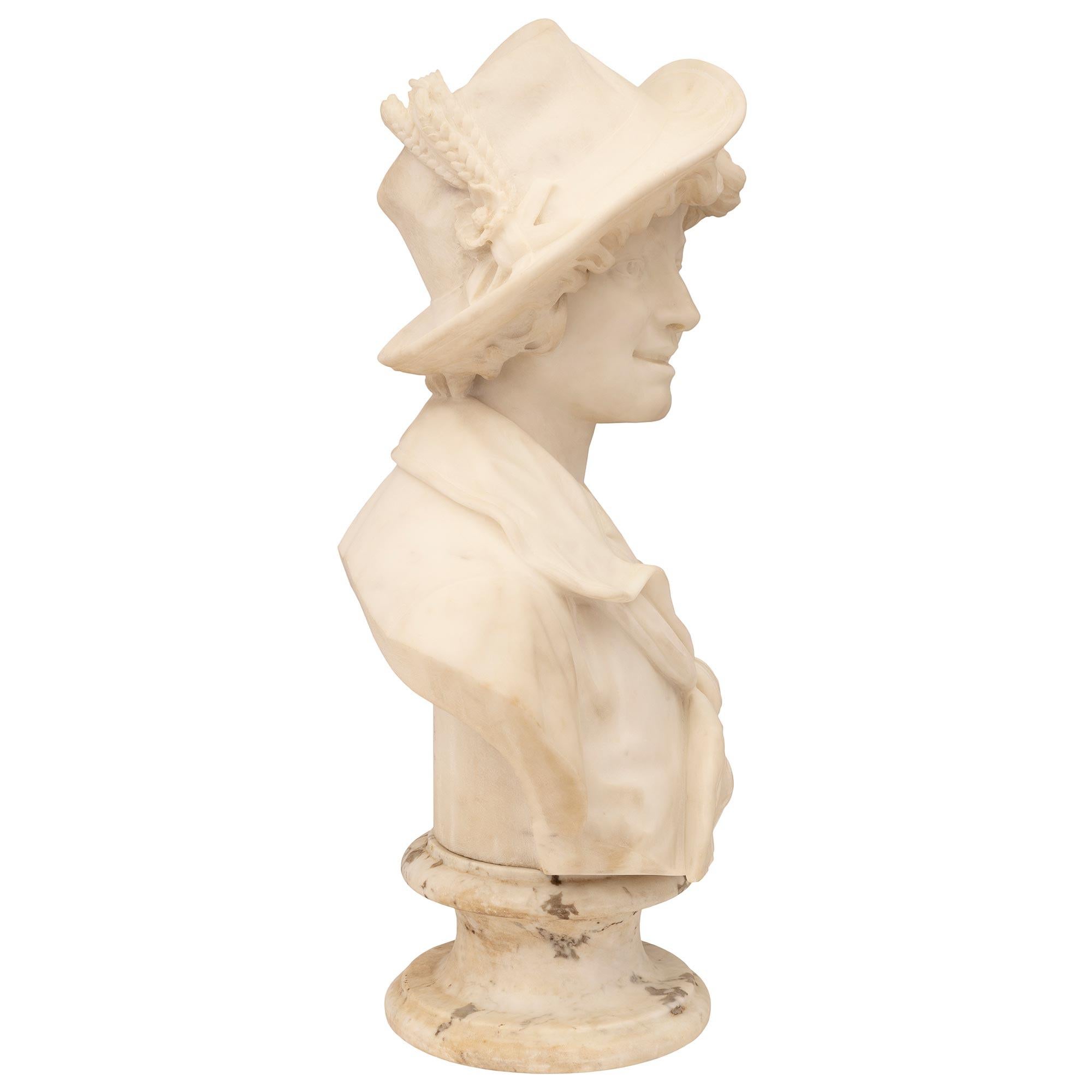 Italian 19th Century White Carrara Marble Bust of a Young Boy In Good Condition For Sale In West Palm Beach, FL