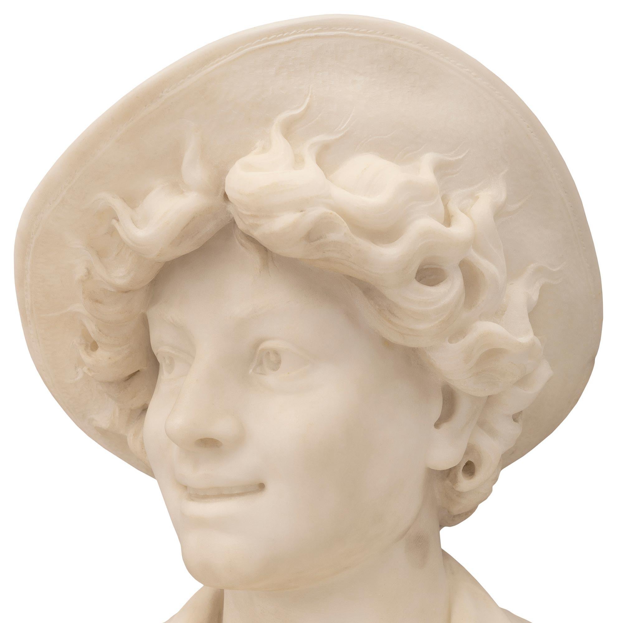 Italian 19th Century White Carrara Marble Bust of a Young Boy For Sale 2