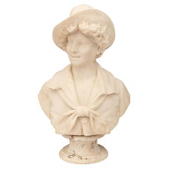 Italian 19th Century White Carrara Marble Bust of a Young Boy