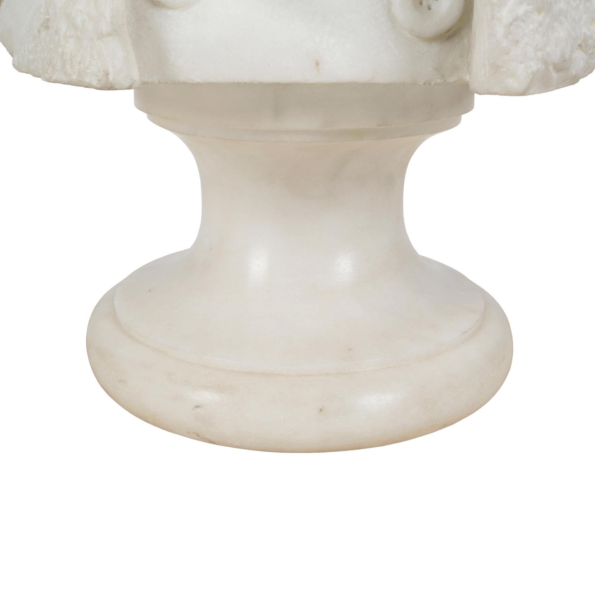 Italian 19th Century White Carrara Marble Bust of a Young Hunter For Sale 4