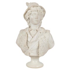 Antique Italian 19th Century White Carrara Marble Bust of a Young Hunter