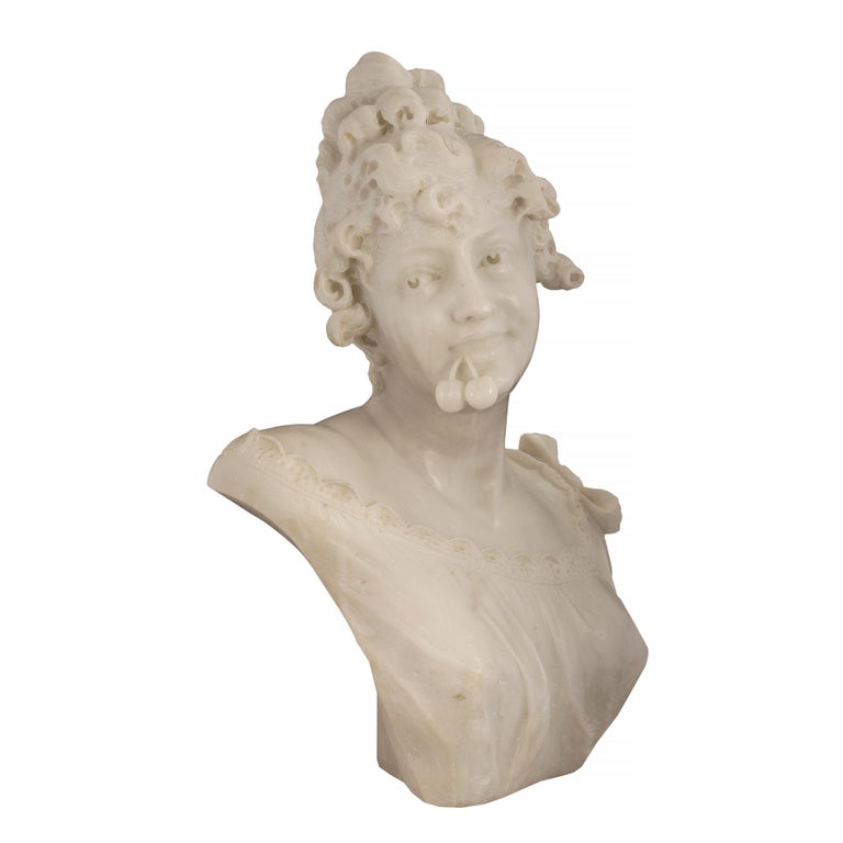 Italian 19th Century White Carrara Marble Bust of a Young Maiden For ...
