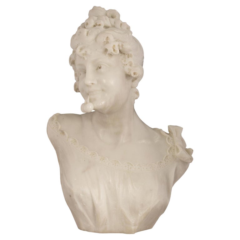 Italian 19th Century White Carrara Marble Bust of a Young Maiden For ...