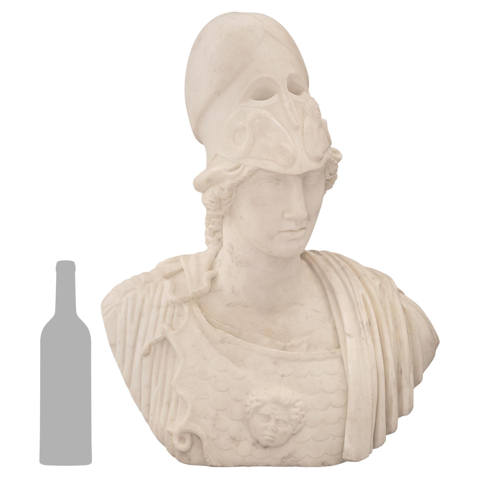 Italian 19th Century White Carrara Marble Bust of Athena of Velletri