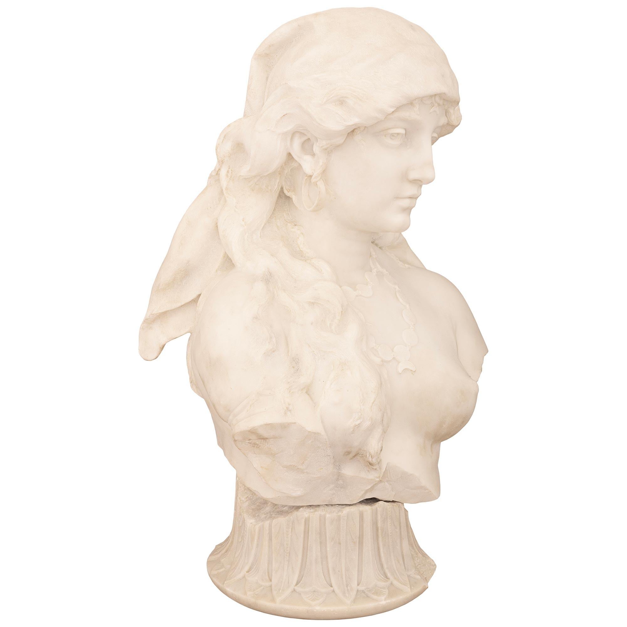 Italiano Busto in marmo bianco di Carrara dell'Ottocento italiano, firmato da Giovanni Sartorio in vendita