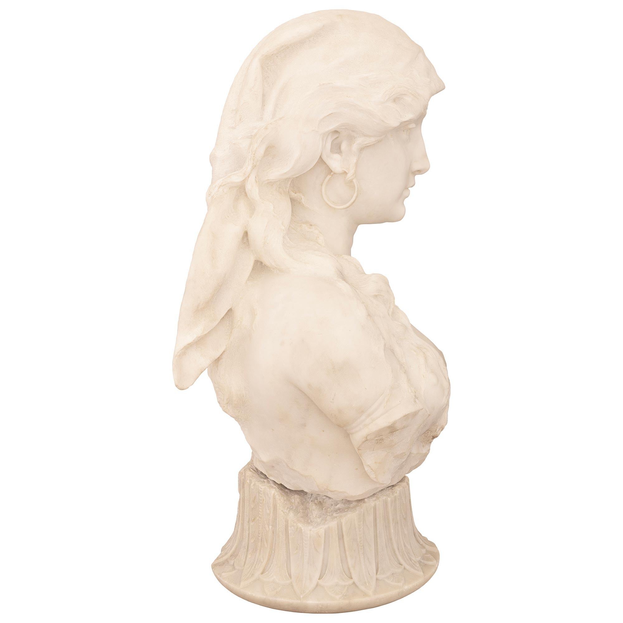 Busto in marmo bianco di Carrara dell'Ottocento italiano, firmato da Giovanni Sartorio In condizioni buone in vendita a West Palm Beach, FL