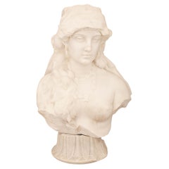 Italian 19th century white Carrara marble bust, signed by Giovanni Sartorio