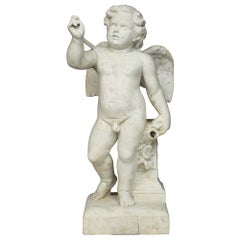 Italian 19th Century White Carrara Marble Cherub Fountain