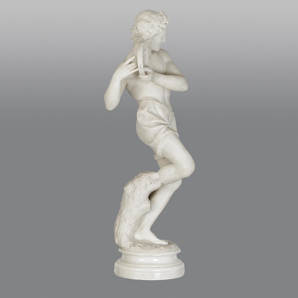 Carved Italian 19th Century White Carrara Marble Figure of a Neapolitan Dancer For Sale