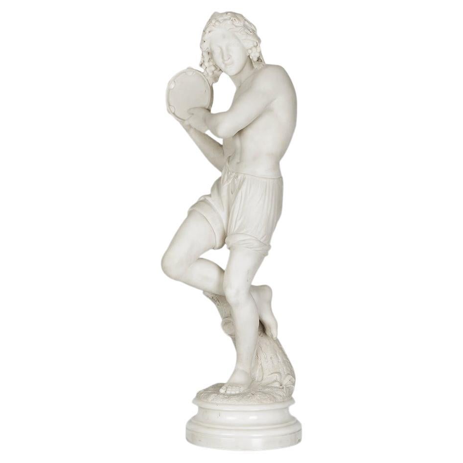 Italienische italienische Figur eines neapolitanischen Tänzers aus weißem Carrara-Marmor aus dem 19. Jahrhundert