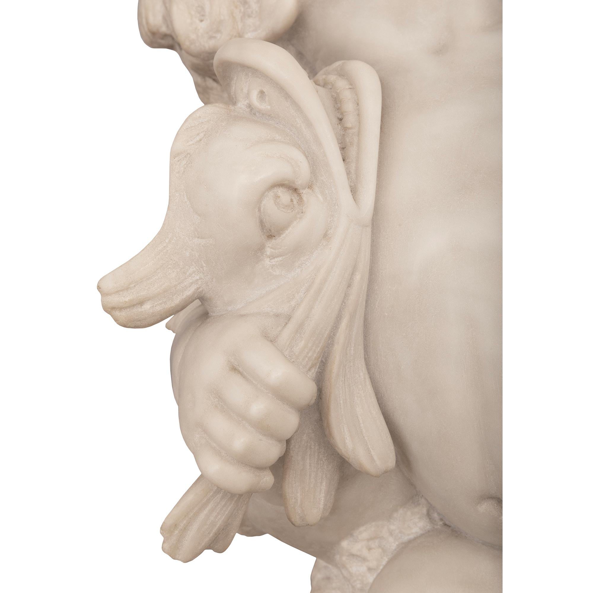 Italian 19th Century White Carrara Marble Fountain Of Cupid With A Dolphin For Sale 3