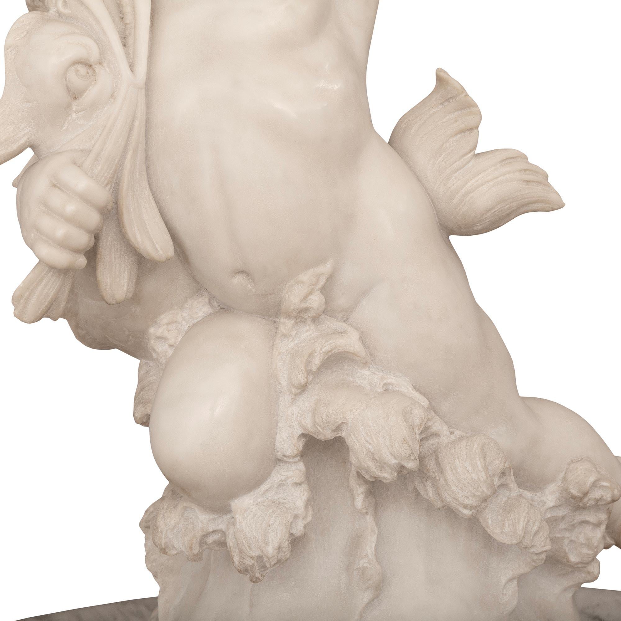 Italian 19th Century White Carrara Marble Fountain Of Cupid With A Dolphin For Sale 5