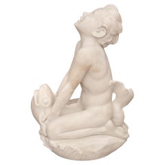 Italian 19th century white Carrara marble fountain of Taras