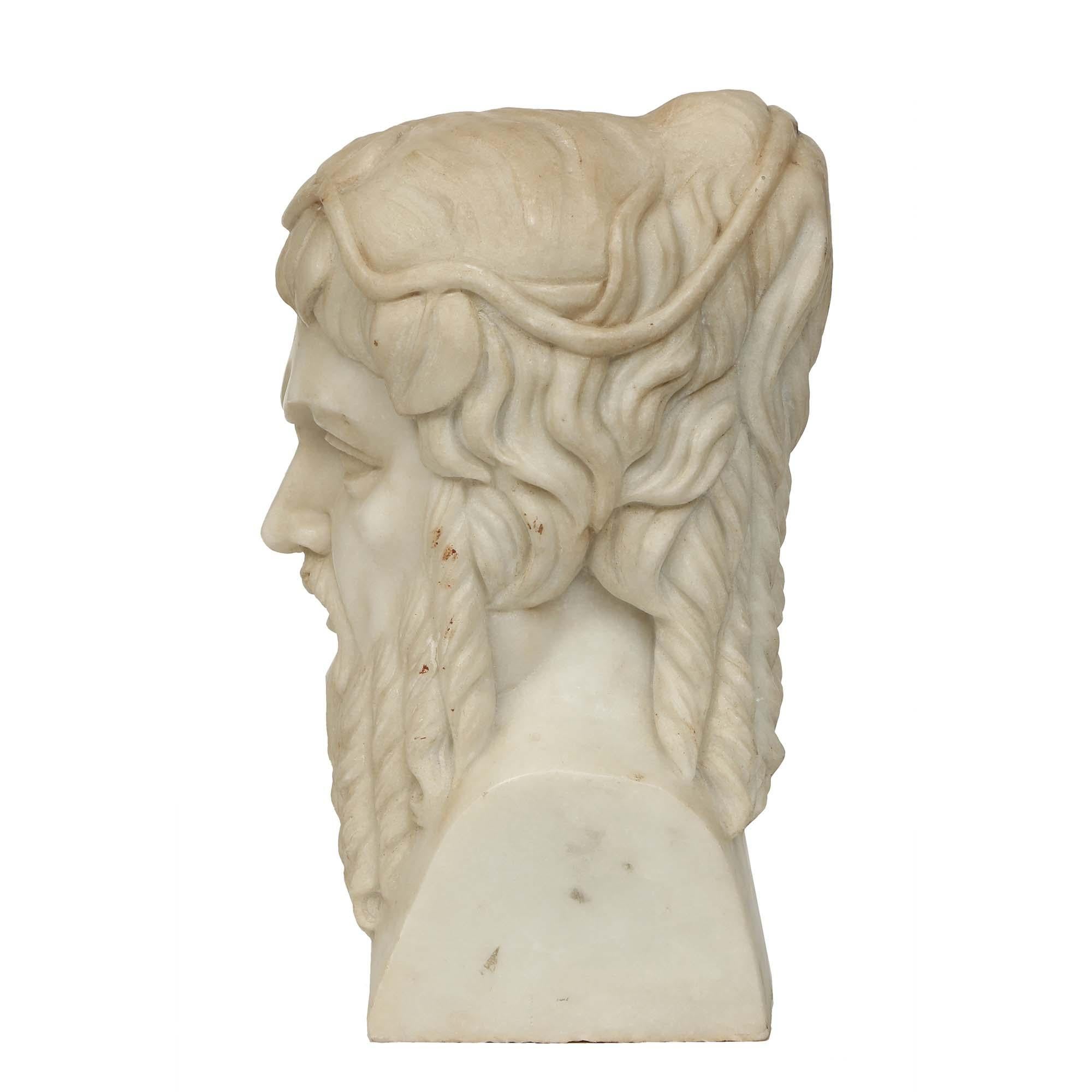 Italian 19th Century White Carrara Marble Impeccably Carved Bust In Good Condition For Sale In West Palm Beach, FL