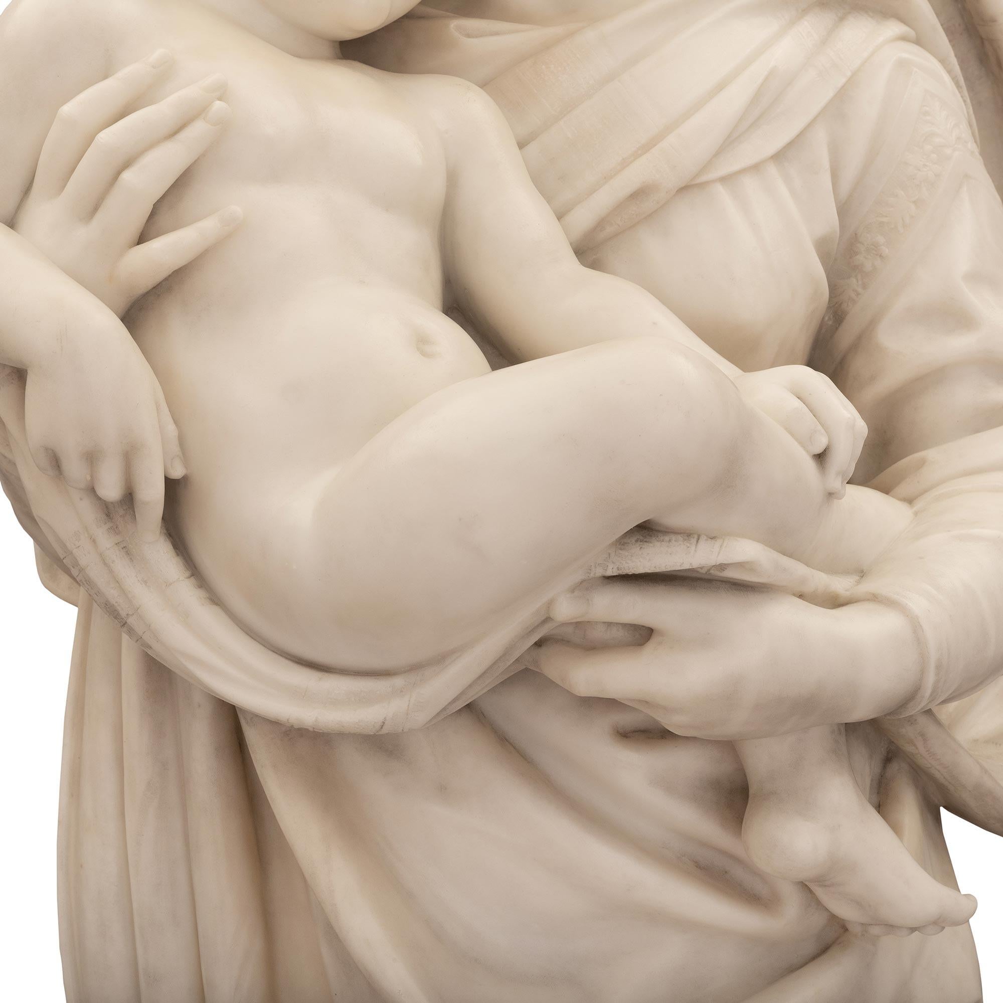 Italian 19th Century White Carrara Marble Life-Size Statue of Madonna and Child For Sale 2