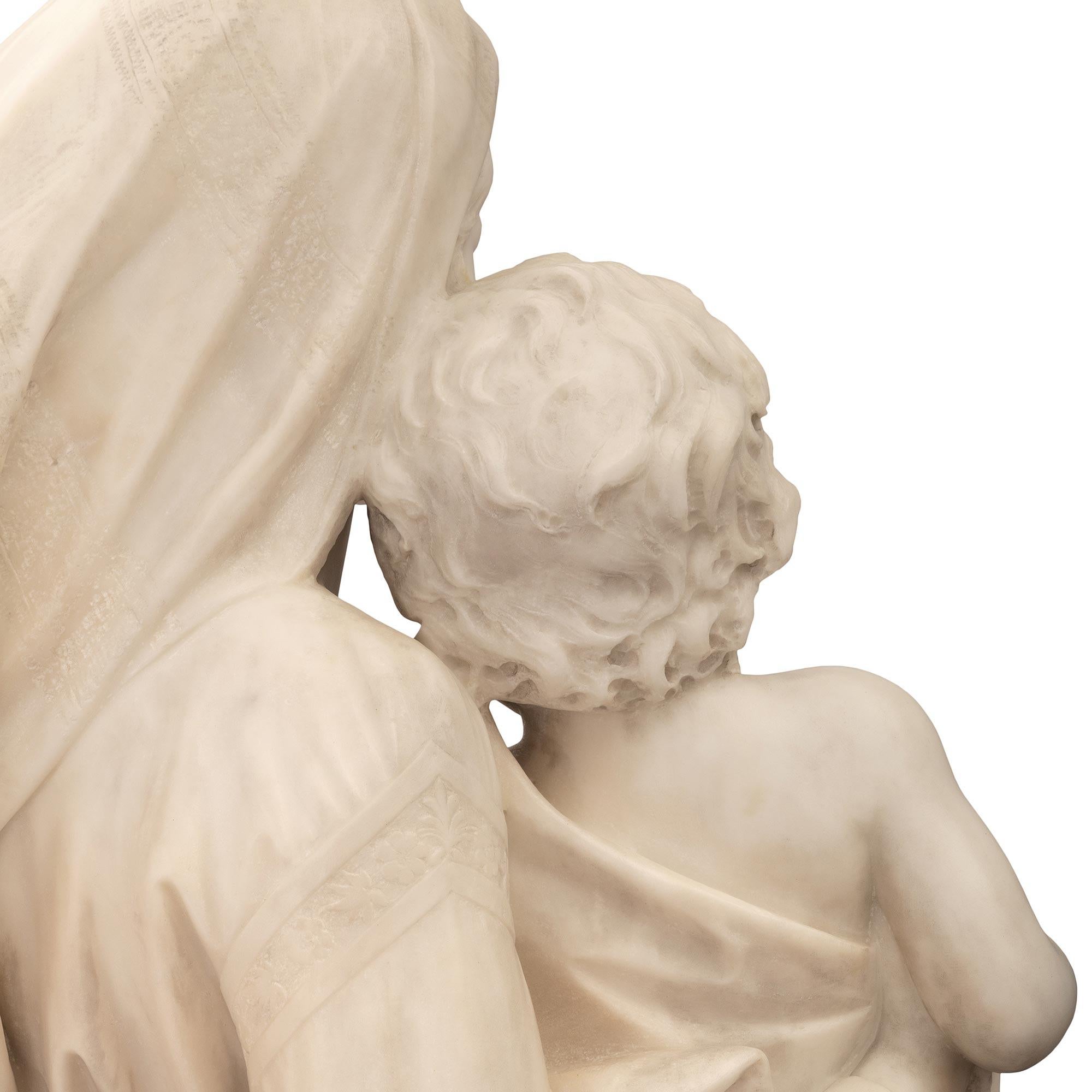 Italian 19th Century White Carrara Marble Life-Size Statue of Madonna and Child For Sale 3
