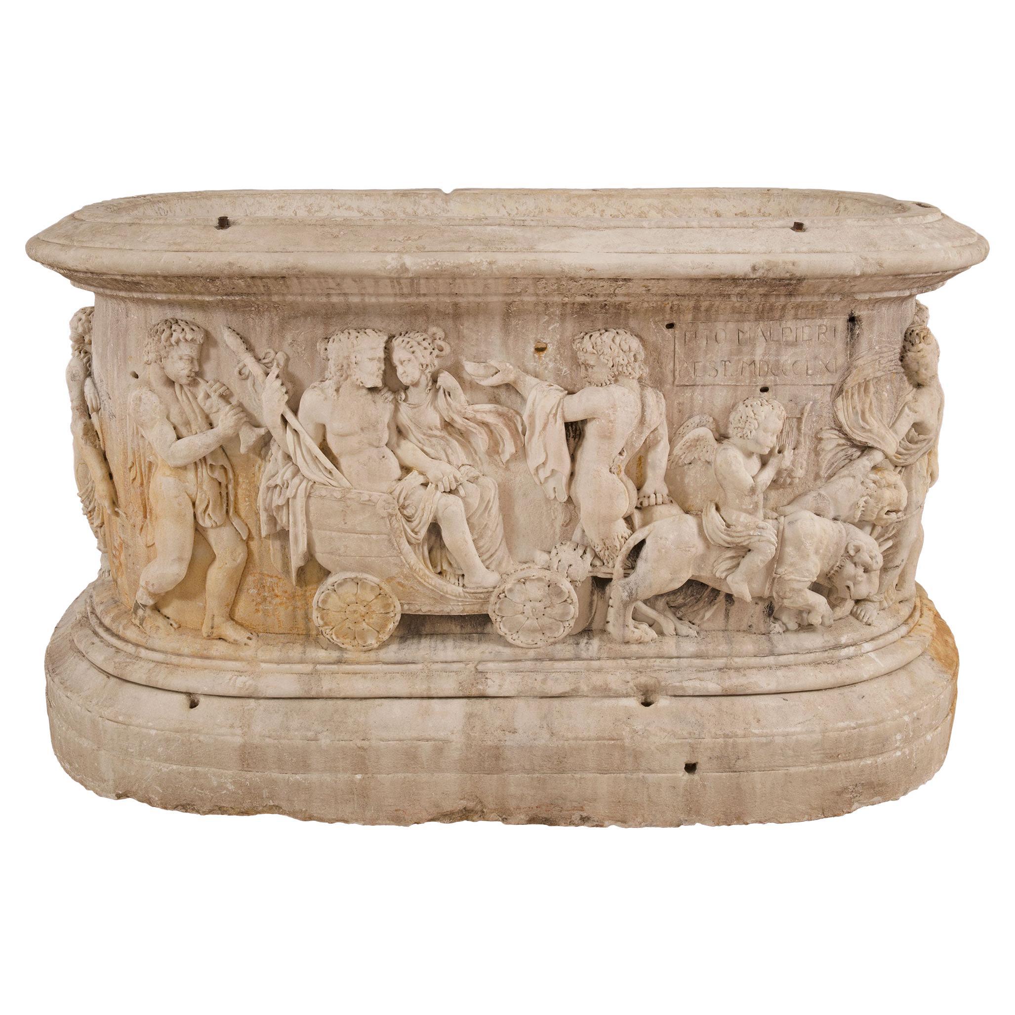 Italian 19th Century White Carrara Marble Oval Planter For Sale