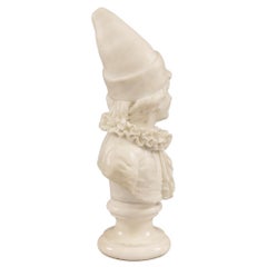 Italian 19th Century White Carrara Marble Signed Bust of Pierrot
