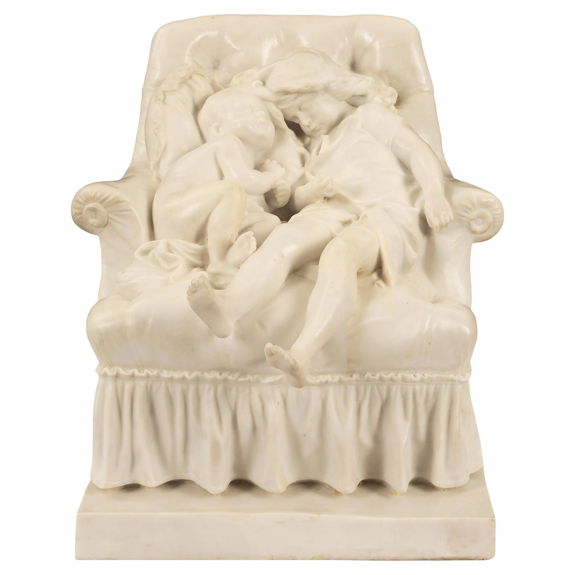 19th Century Italian Carrara Marble Statues of the Four Continents For