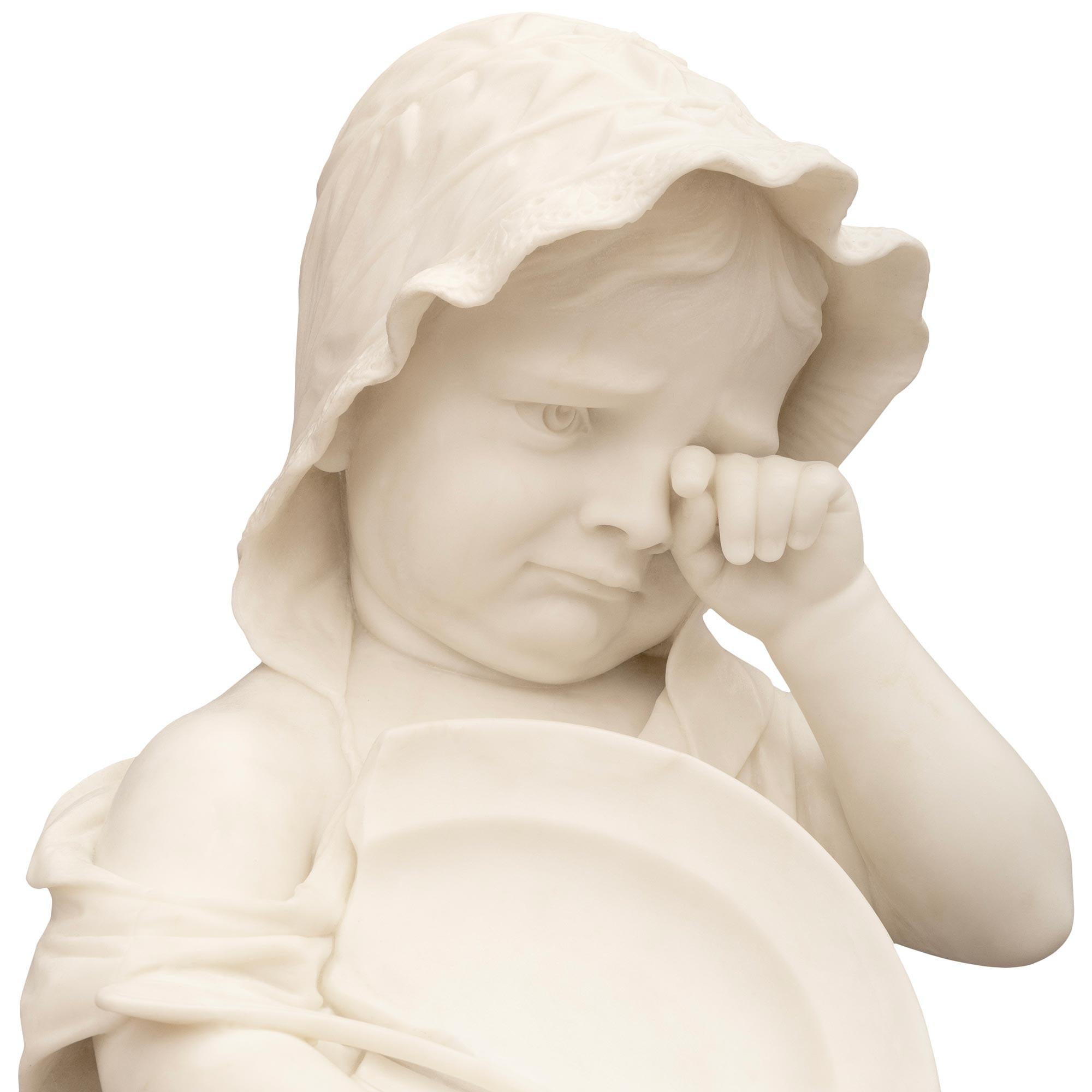 Carrara Marble Italian 19th century White Carrara marble statue and Portoro marble pedestal For Sale