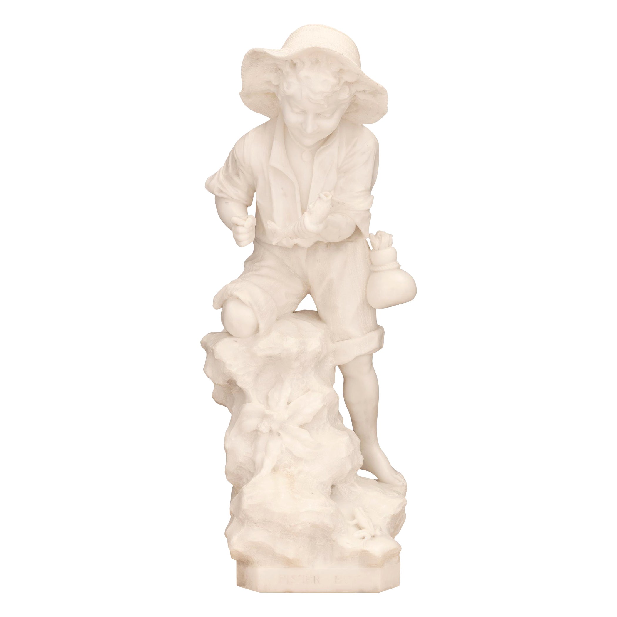 Italienische Statue aus weißem Carrara-Marmor des 19. Jahrhunderts von P Bazzanti, Florenz, 1888