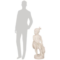 Italian 19th century white Carrara marble statue entitled Indian Boy Hunting