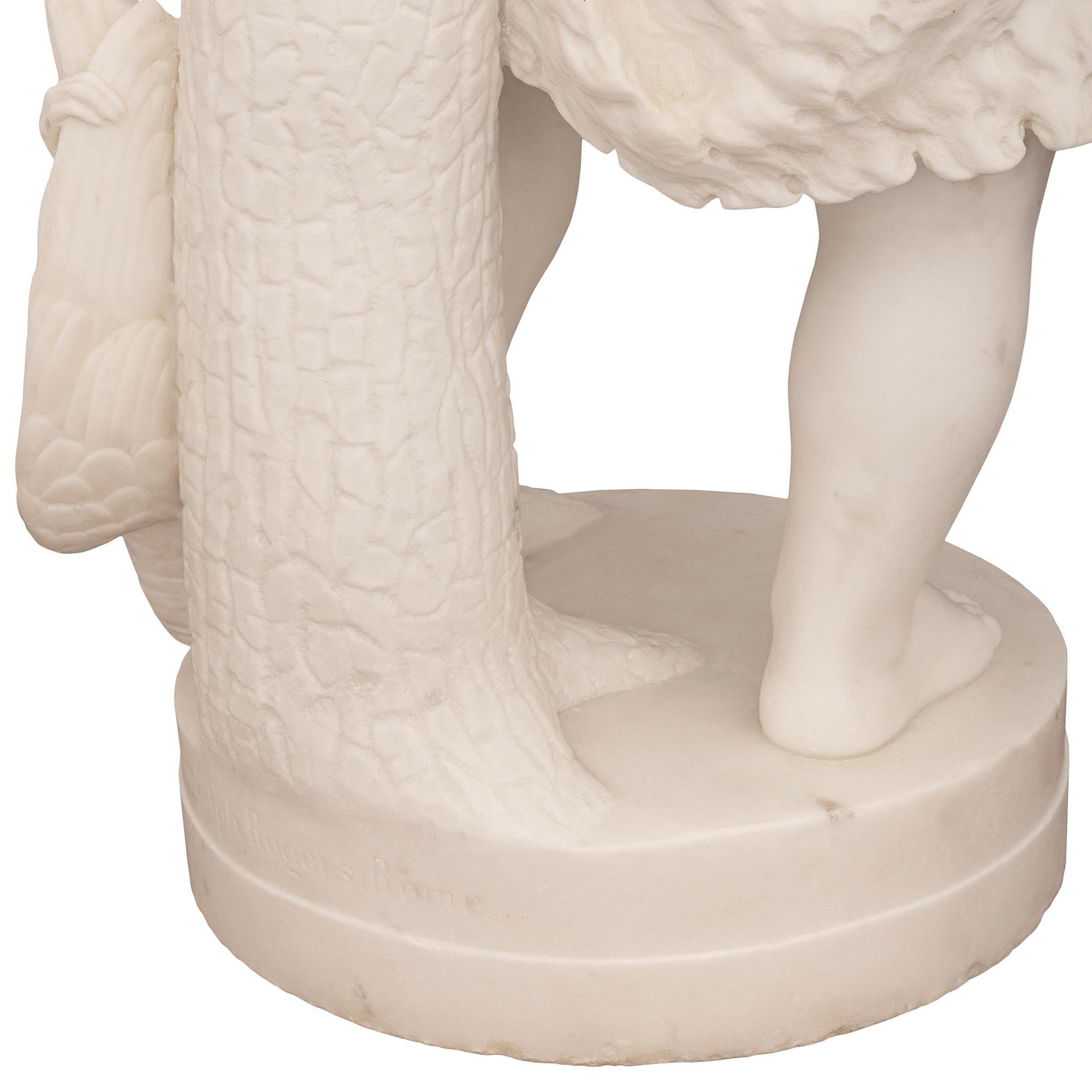 Italienische Statue aus weißem Carrara-Marmor aus dem 19. Jahrhundert mit dem Titel Indianerjunge auf der Jagd im Angebot 5
