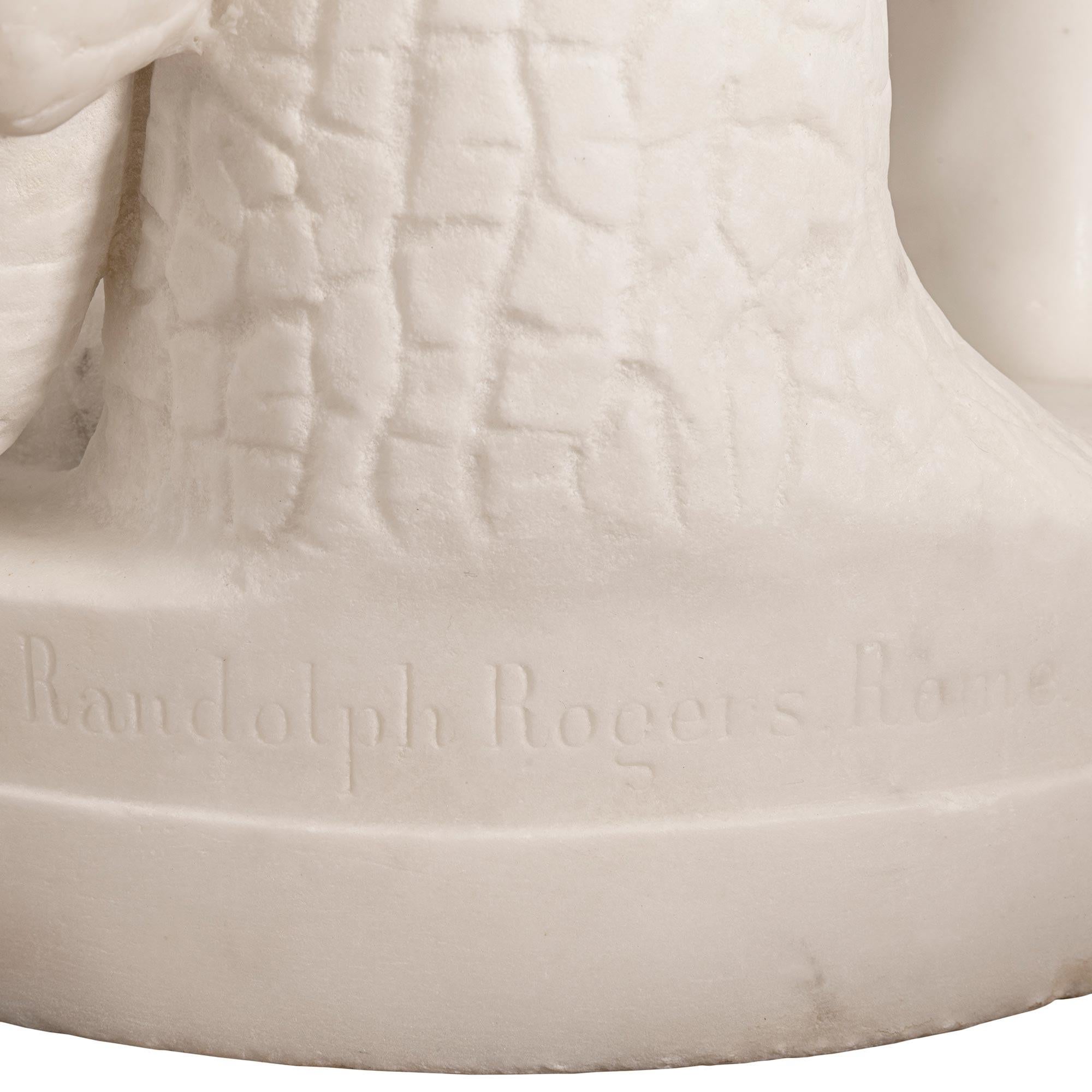 Italienische Statue aus weißem Carrara-Marmor aus dem 19. Jahrhundert mit dem Titel Indianerjunge auf der Jagd im Angebot 6