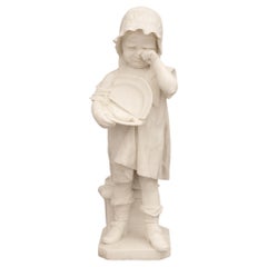 Italian 19th century White Carrara marble statue entitled "The Broken Plate"