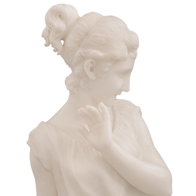 Italian 19th Century White Carrara Marble Statue of a Beautiful Maiden For Sale 3