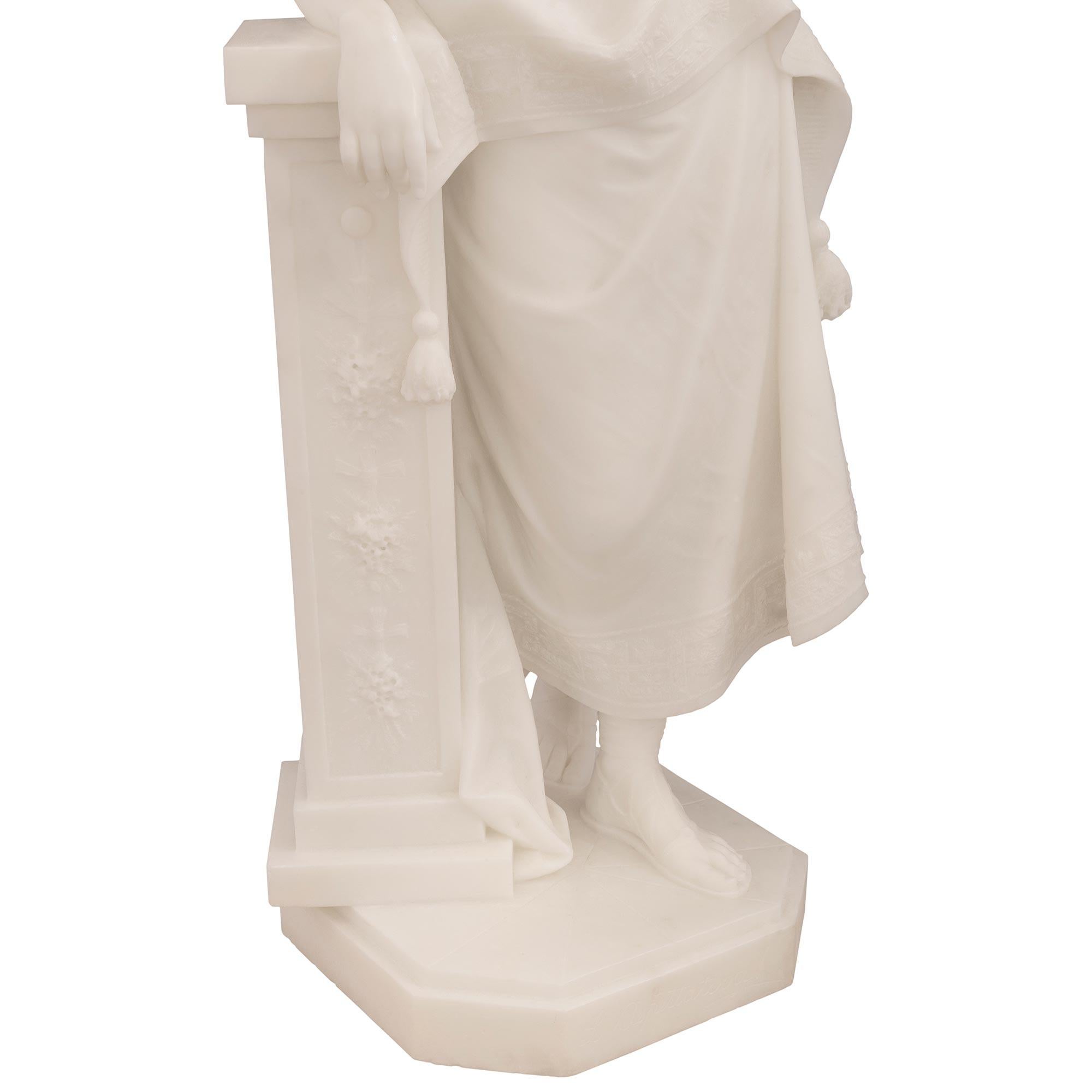 Italian 19th Century White Carrara Marble Statue of a Beautiful Maiden For Sale 4