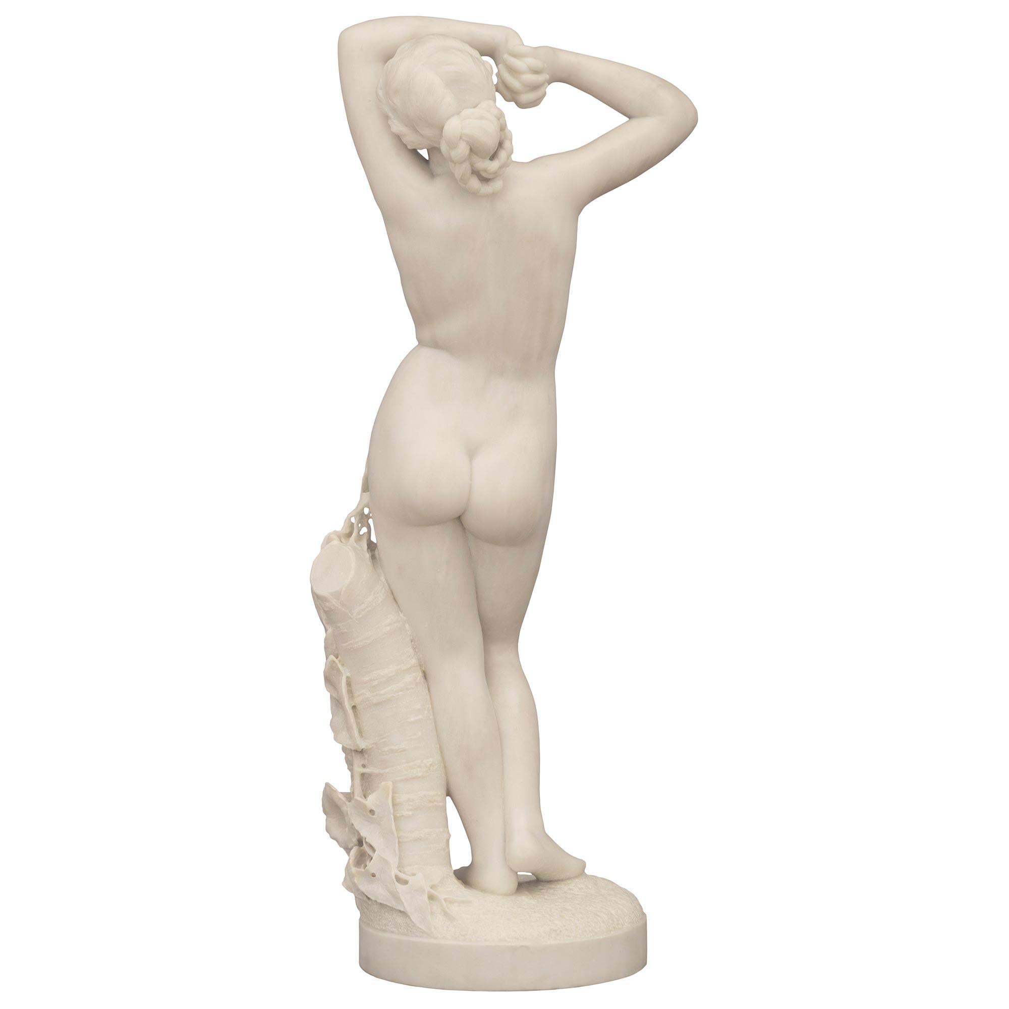 Italian 19th Century White Carrara Marble Statue of a Beautiful Maiden For Sale 5