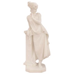 Italian 19th Century White Carrara Marble Statue of a Beautiful Maiden