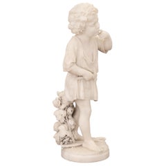Italian 19th Century White Carrara Marble Statue of a Boy Signed Ugo Zannoni