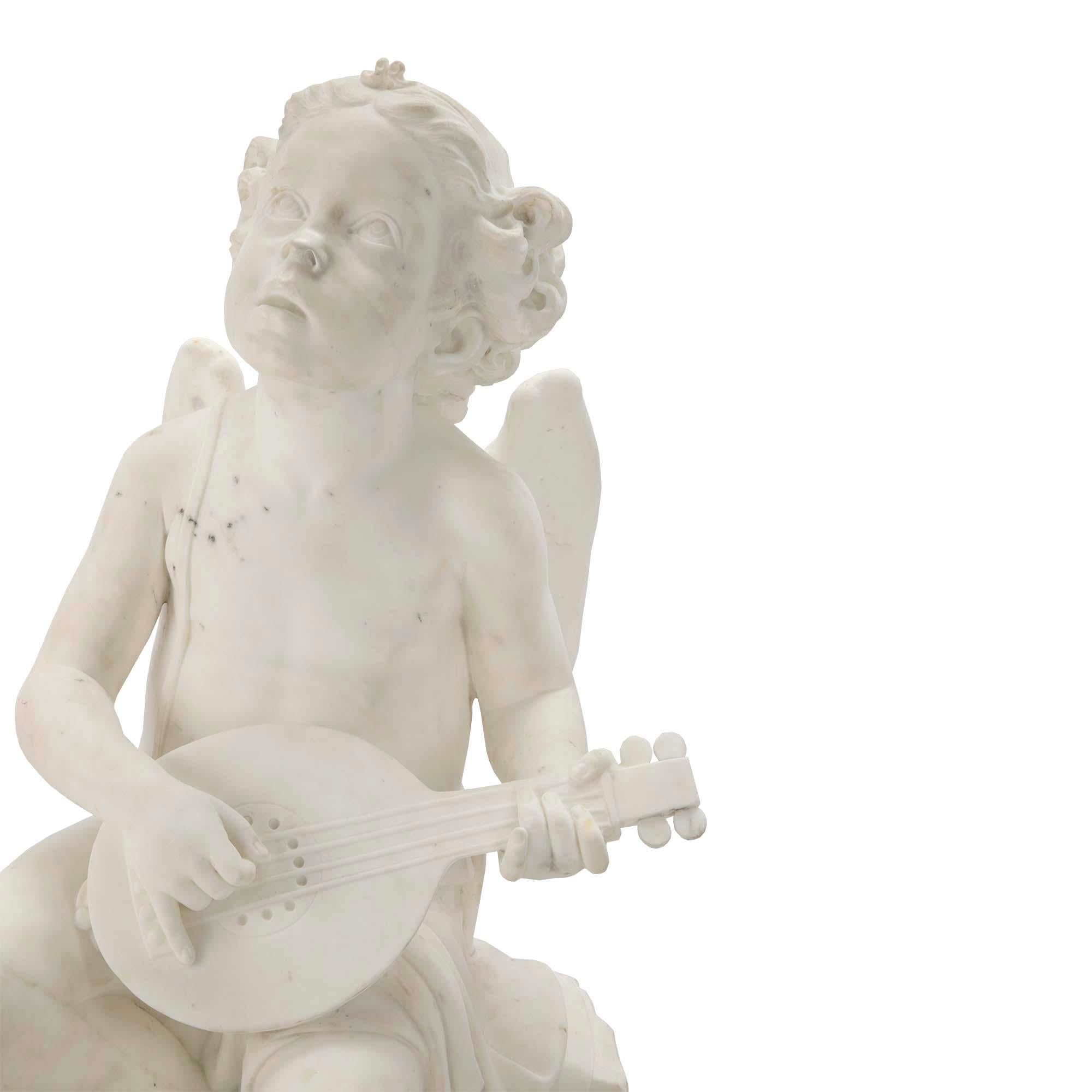 Italian 19th Century White Carrara Marble Statue of a Little Winged Cherub In Good Condition For Sale In West Palm Beach, FL