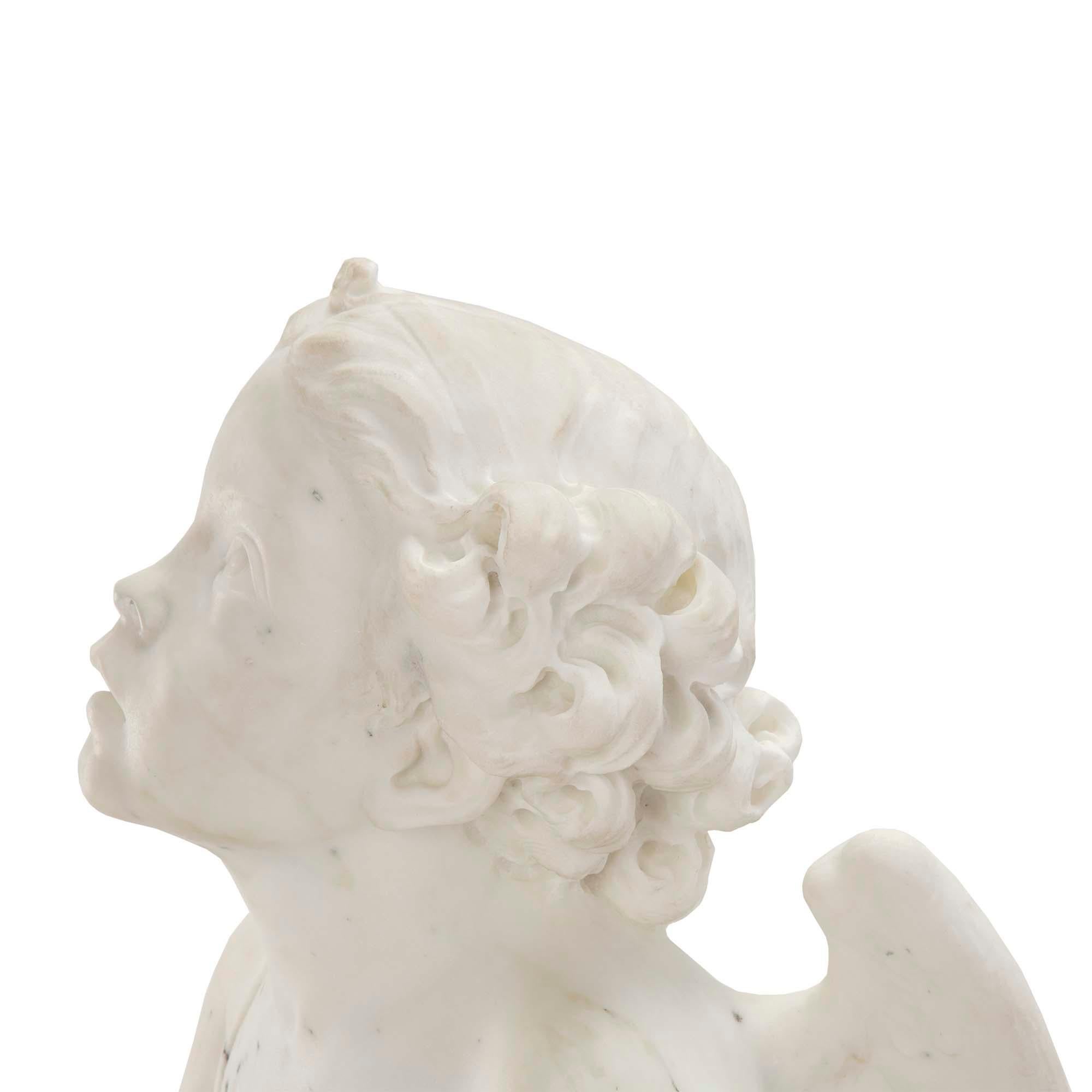 Italian 19th Century White Carrara Marble Statue of a Little Winged Cherub For Sale 2