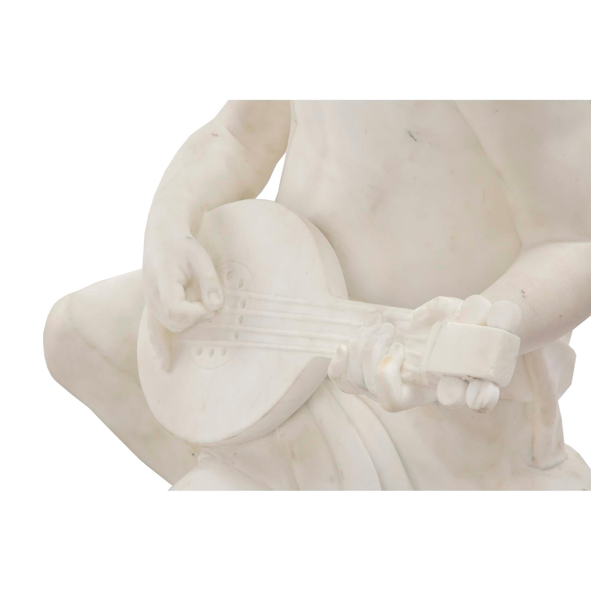 Italian 19th Century White Carrara Marble Statue of a Little Winged Cherub For Sale 3