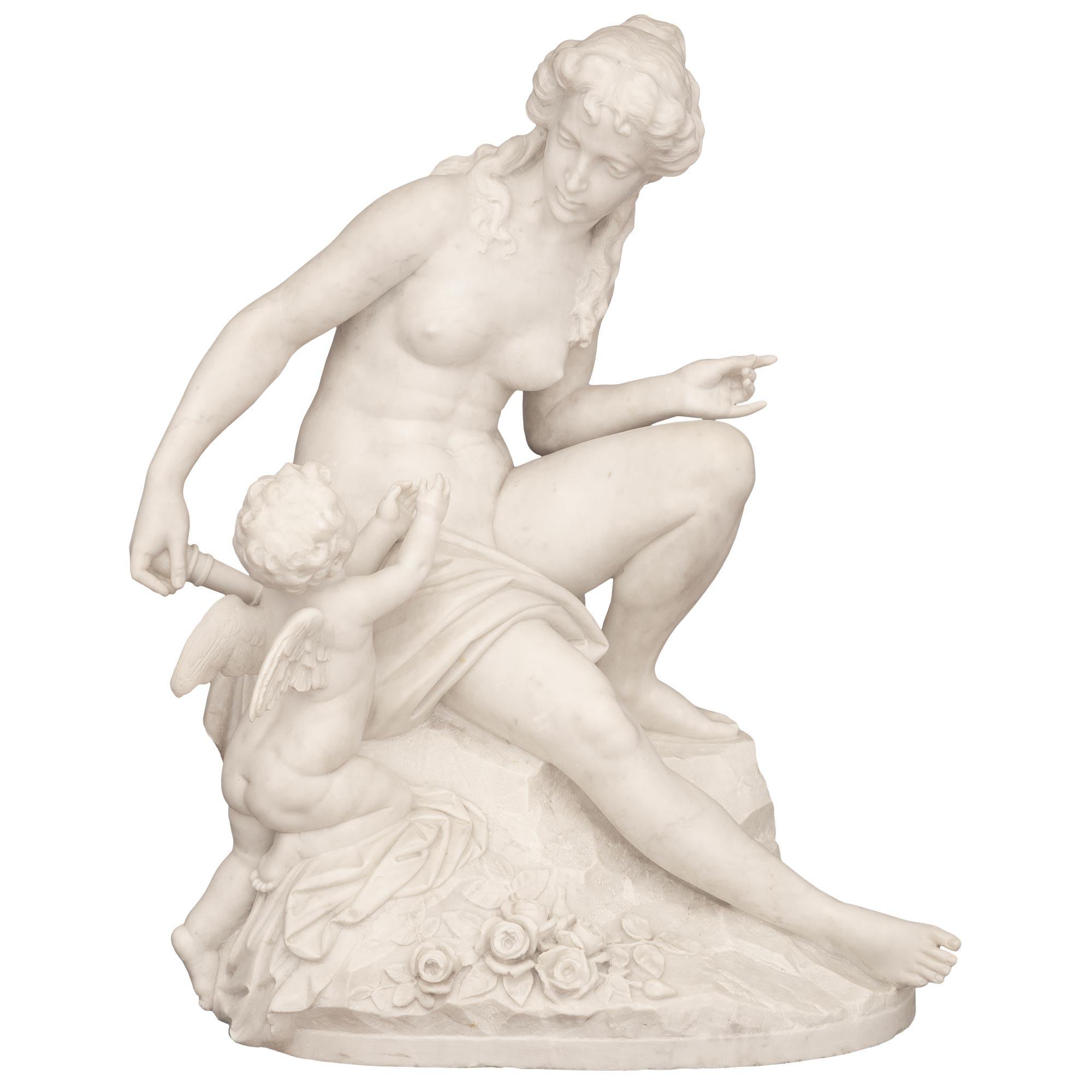 Italian 19th Century White Carrara Marble Statue of a Venus and Cupid For Sale 7