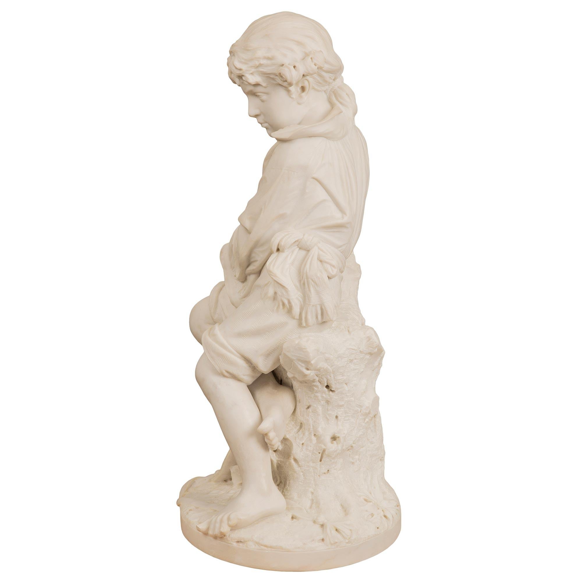 Italian 19th Century White Carrara Marble Statue of a Young Benjamin Franklin 1