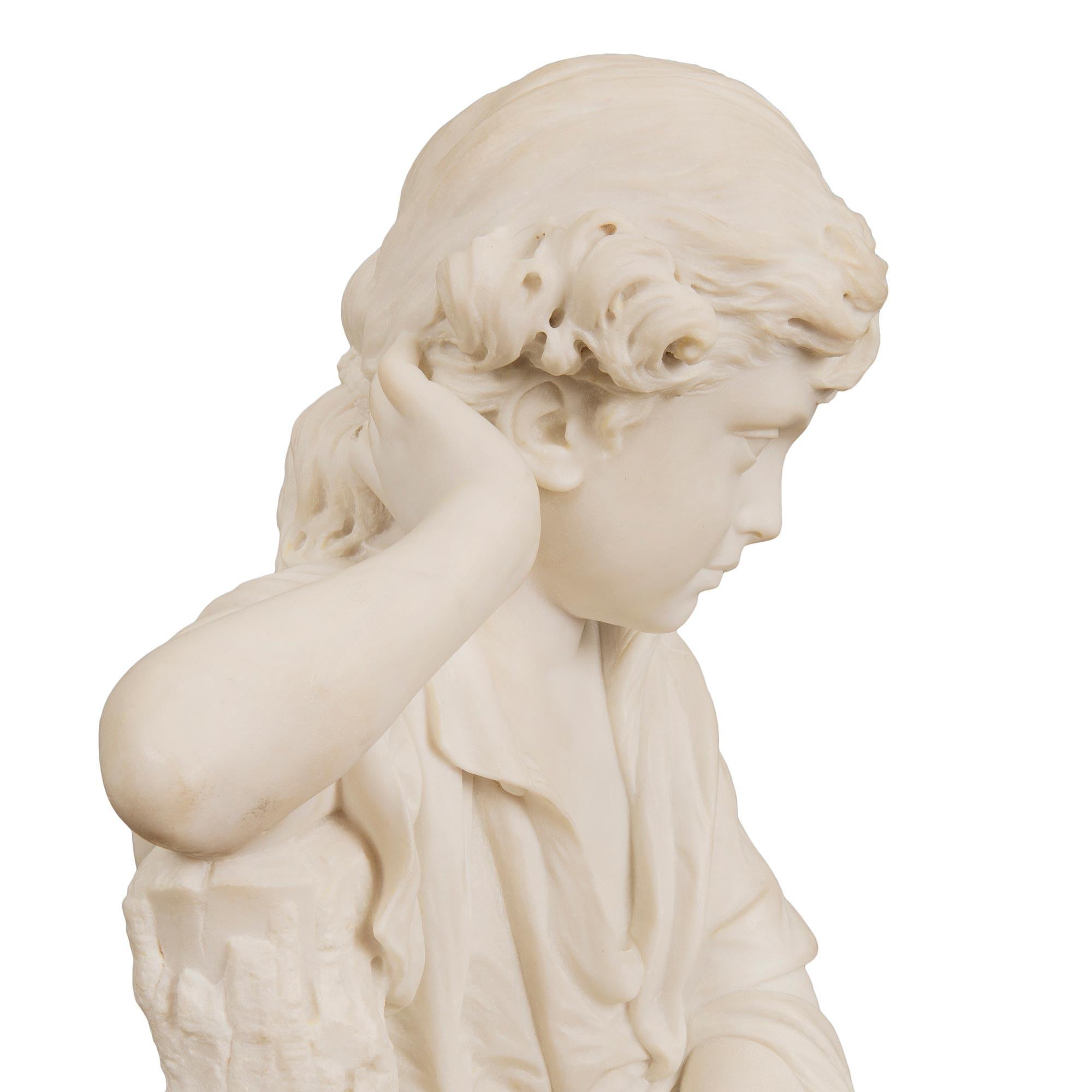 Italian 19th Century White Carrara Marble Statue of a Young Benjamin Franklin 2